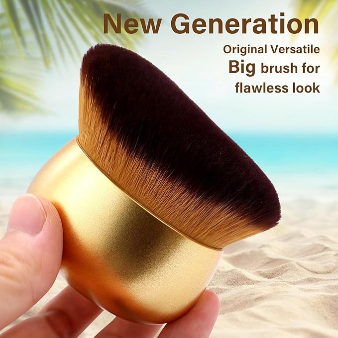 Extra Large Body Makeup Brush For Self Tanner, Leg Makeup &Bronzer Blend,75 mm Wide-headed Kabuki Brush Provides More Even& Pretty Application, Sunscreen Face&Back Makeup Brush, Wet&Dry Use- Gold