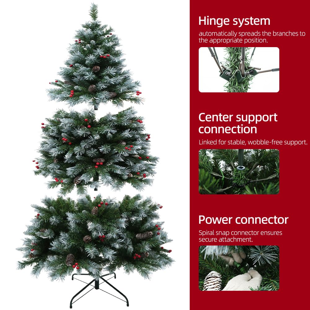SENNOUL Prelit Christmas Tree with Lights 6ft - Premium Artificial Christmas Tree, with 874 Branch Tips and 250 Warm Lightsm, Support Automatique, Easy Assembly,Perfect Choice for Xmas Decorations