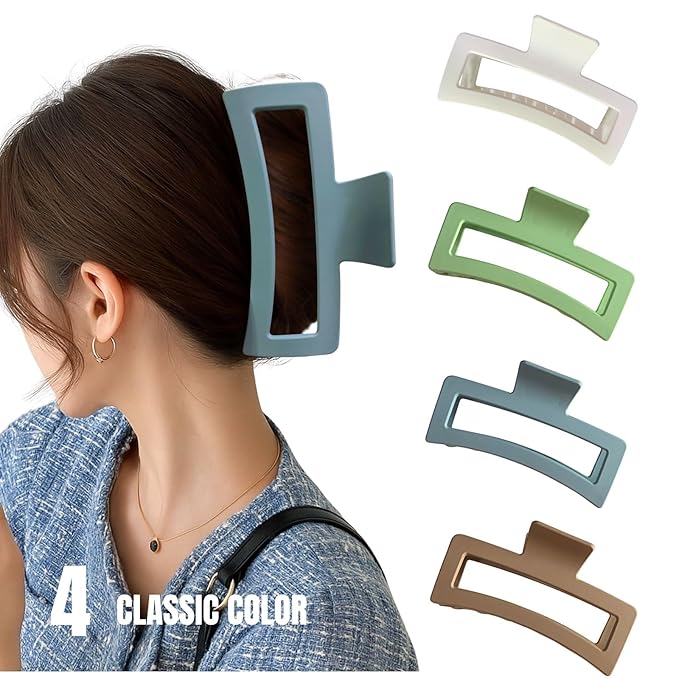 5 Inche Extra Large Claw Clips for Thick and Long Hair, 4 Pack Xl Jumbo Oversized Matte Non-slip Rectangle Hair Clips for Women, Big Strong Hold Jaw MultiColor3