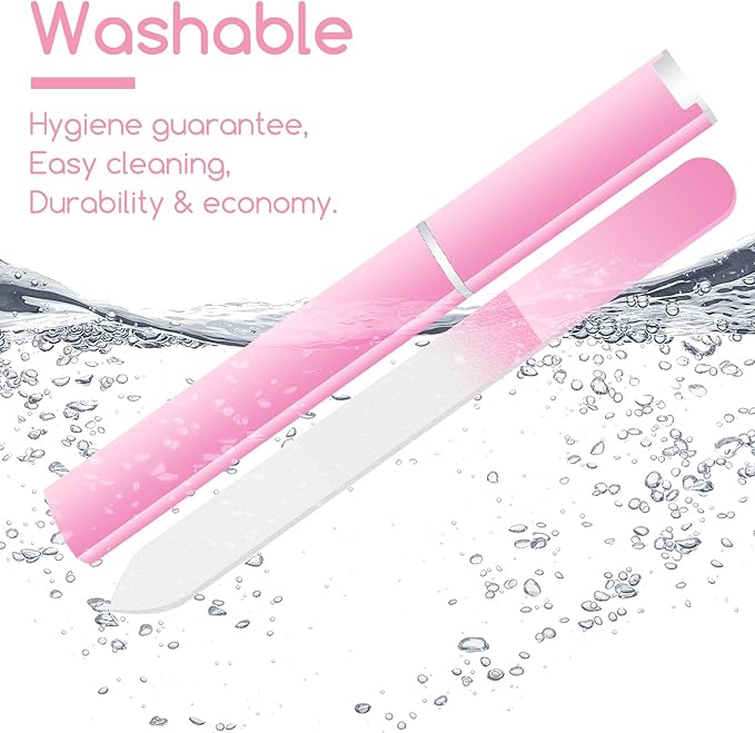 WOKOTO 4 Pcs Crystal Glass Nail Files with Case for Natural Nails, Professional Glass Emery Boards Double-Sided Glass File for Women Adults Fingernail Files Nail Buffer (Pink, Green, Blue, Rose Gold)