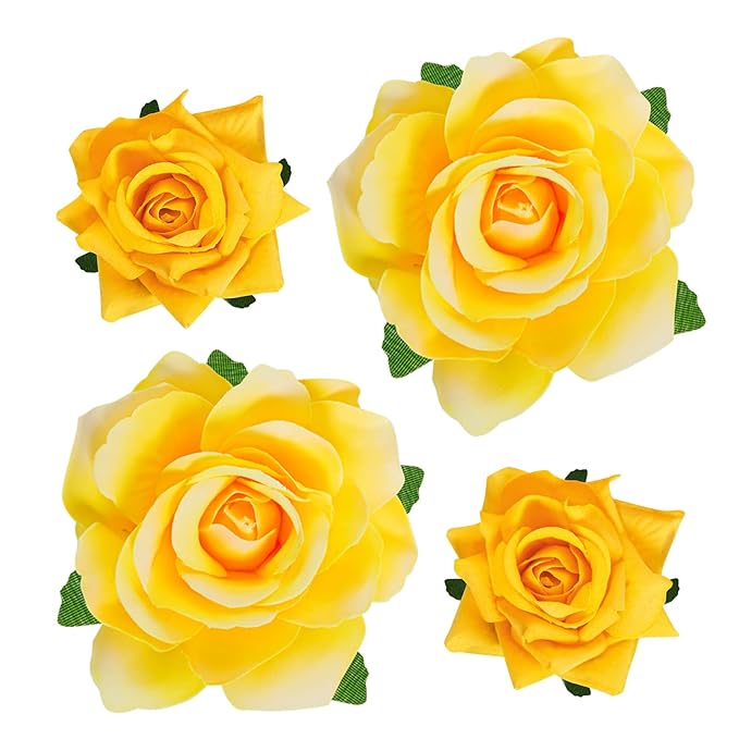 Rose Hair Clip Flower Hairpin Brooch Floral Clips, 4 Pcs Fabric Rose Flowers Hair Clips Mexican Hair Flowers Pin up Headpieces for Woman Girl Wedding Party Mother's Day (2 Sizes) (Yellow)