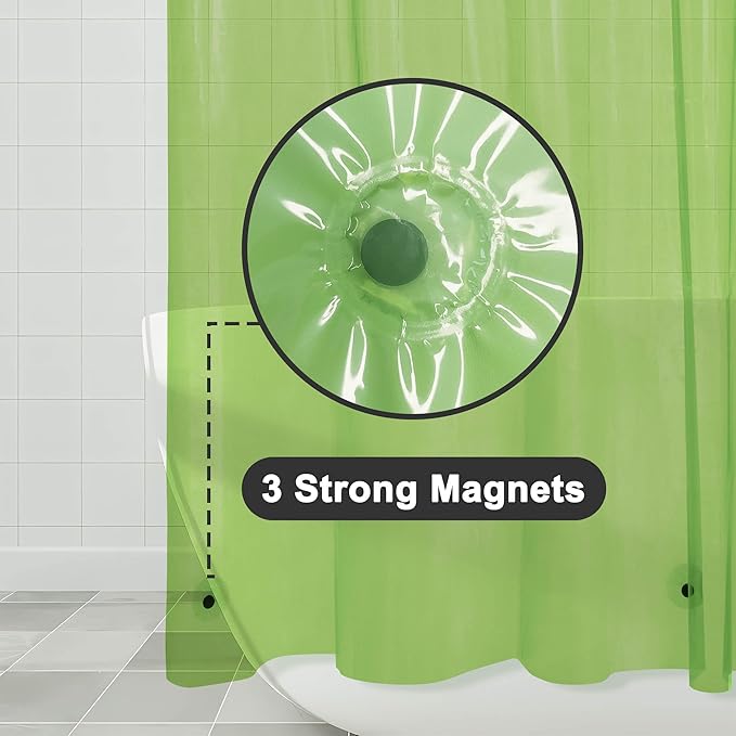 Barossa Design Extra Long Shower Curtain Liner with 3 Magnets - 72" x 84" XL, Waterproof PEVA Lightweight Shower Liner for Bathroom, PVC Free, Metal Grommets - Clear Green, 72x84