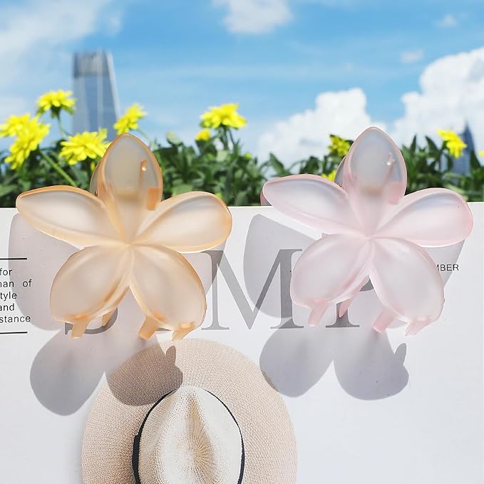 Flower Hair Clips for Women 6 Pcs Hawaiian Large Claw Clips Plumeria Medium Hair Claw Clips for Thick Thin Hair Hibiscus Tropical Beach Hair Accessories for Women Girls and Girls-Ice Cream