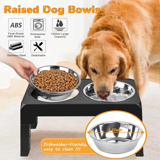 URPOWER Elevated Dog Bowls 4 Height Adjustable Raised Dog Bowl with 2 Stainless Steel Food and Water Bowls Non-Slip Bowl Stand Adjusts to 3.2”,8.7”,10.2”,11.8”for Small Medium Large Dogs and Pets