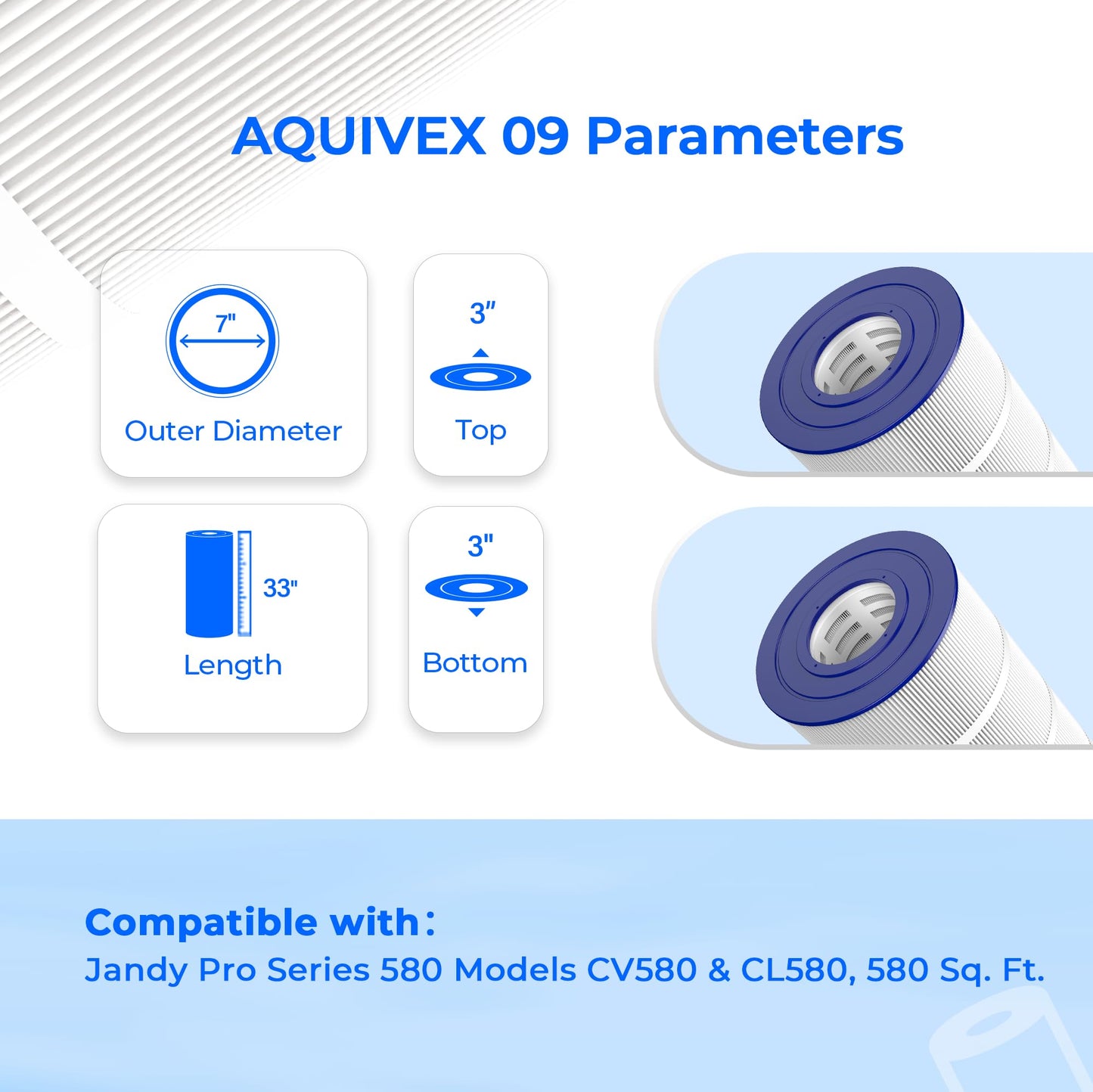 AQUIVEX CL580 Jandy Pool Filter Cartridge, Compatible with Jandy CL580, CV580, APCC7355, Pleatco PJAN145, PJAN145-PAK4, Unicel C-7482, Filbur FC-0820, FC-6415, Aladdin 24501, 4 Pack