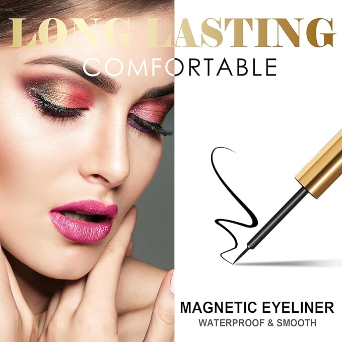 Magnetic Eyelashes Kit - 10 Pairs Lightweight 3D Natural Look Magnetic Lashes with Eyeliner & Tweezers, Reusable Mink False Eyelashes, Sweatproof, No Glue Needed, Easy to Apply (10pairs)