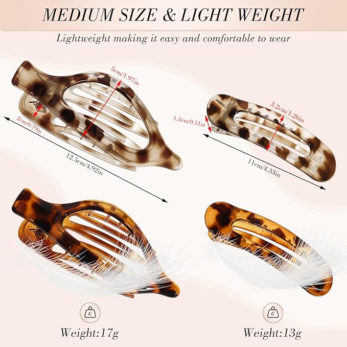 Obeoby 8 PCS Flat Hair Clips, Easter Gifts Tortoiseshell Flat Claw Clips 2 Styles Hair Claws for Women Girls Medium Hair Volume