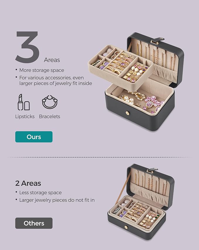 SONGMICS Jewelry Organizer Box, Travel Jewelry Case, 2-Layer Travel Case for Earrings, Necklaces, Bracelets - Portable Jewelry Storage with Large Capacity, Gift Idea, Slate Gray UJBC166G01