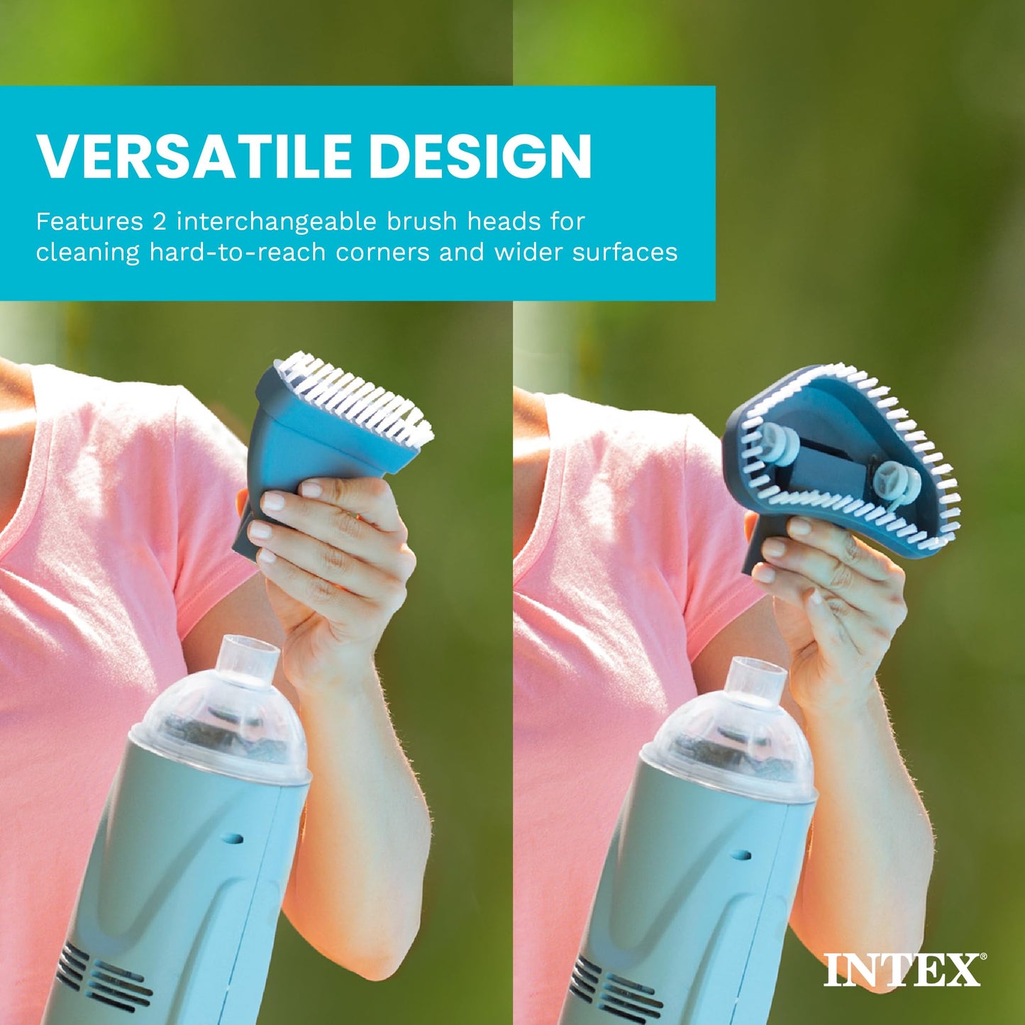 INTEX Rechargeable Handheld Pool Vacuum Cleaner with 94” Telescoping Pole, 2 Brush Heads, & Shaft Adapter for PureSpas & Pools