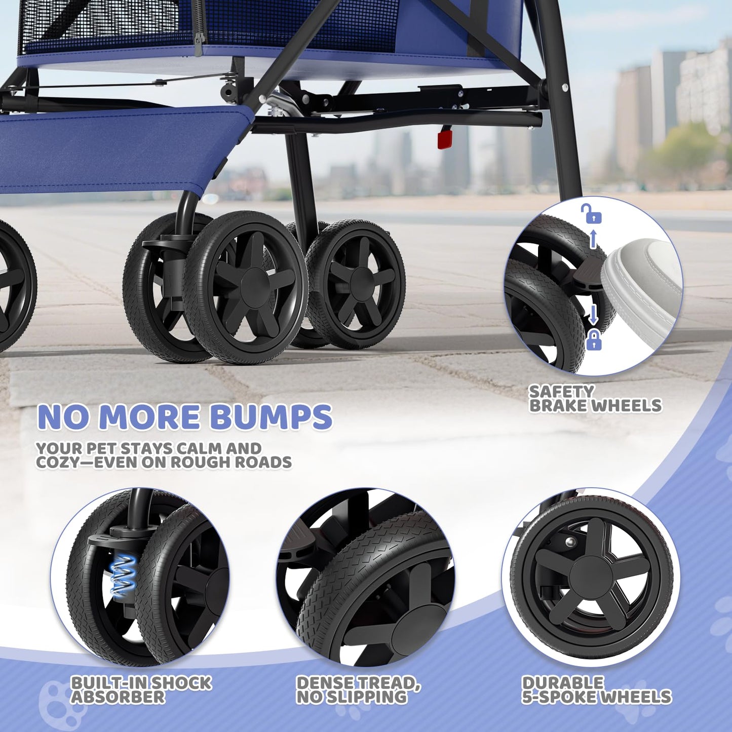 Magshion Compact Pet Stroller for Small-Medium Dogs/Cats up to 22lbs, 4-Wheel Lightweight Umbrella Shaped Portable Puppy Travel Jogger with Breathable Mesh, Cup Holder & Rear Storage, Navy Blue