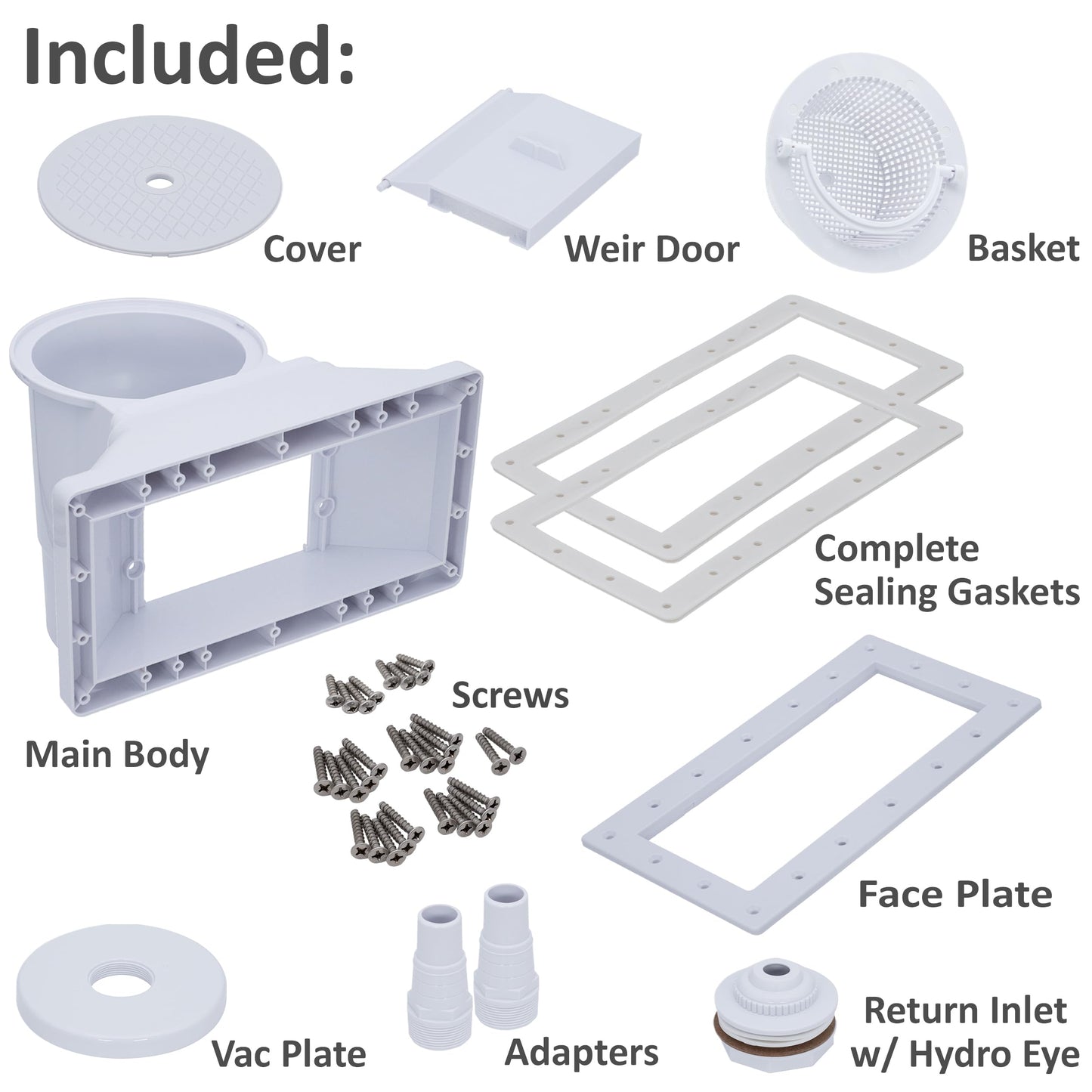 Rx Clear Heavy Duty Wide-Mouth Complete Thru-Wall Skimmer Kit for Above-Ground Swimming Pool | Made of Non-Corrosive Abs Plastic | Chemical Resistant | White