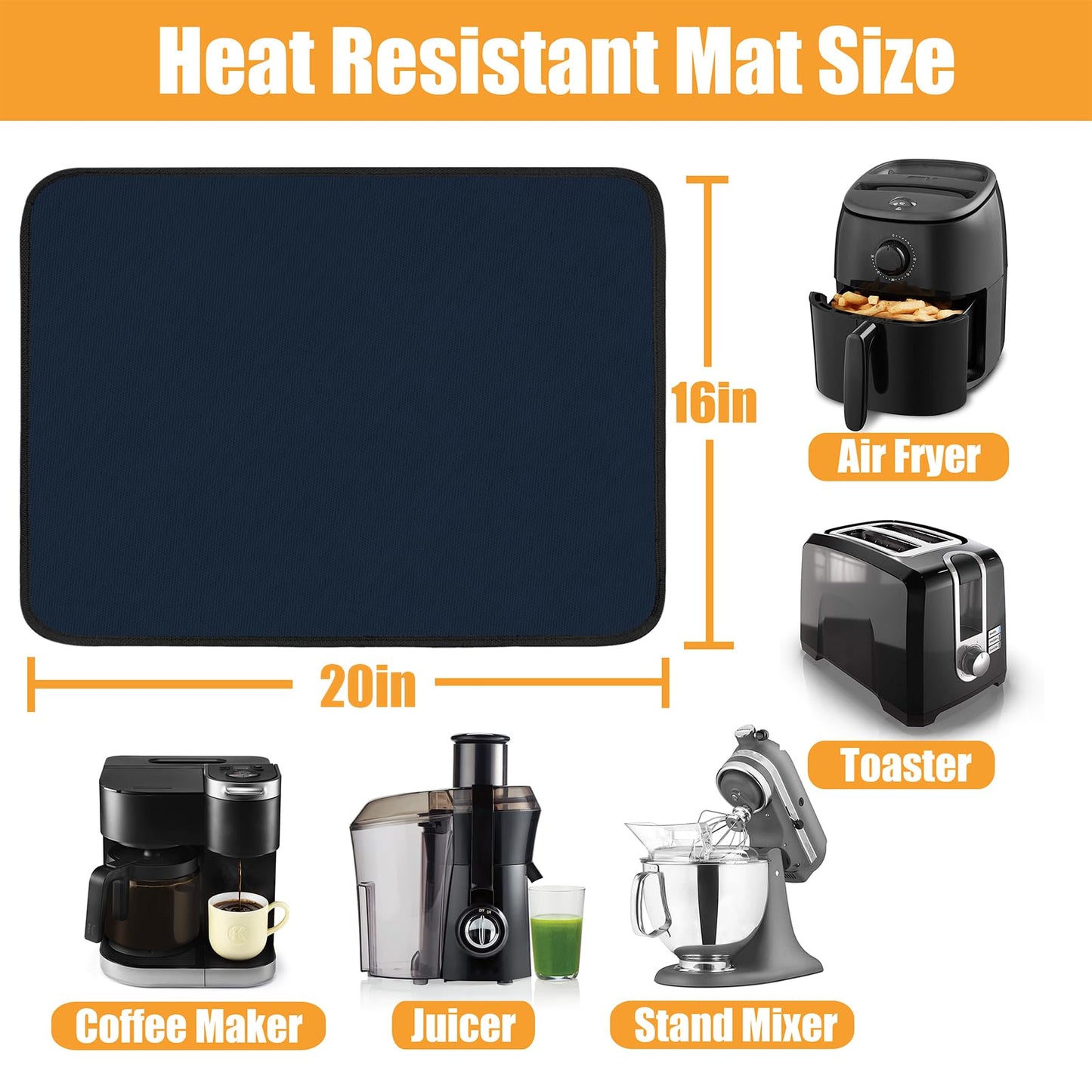 Amerbro Heat Resistant Mats for Countertop - Fireproof 16x20in Heat Resistant Mats for Air Fryer - Kitchen Countertop Protector for Air Fryer, Coffee Maker, Stand Mixer, Toaster, Oven - Blue - 2PCS