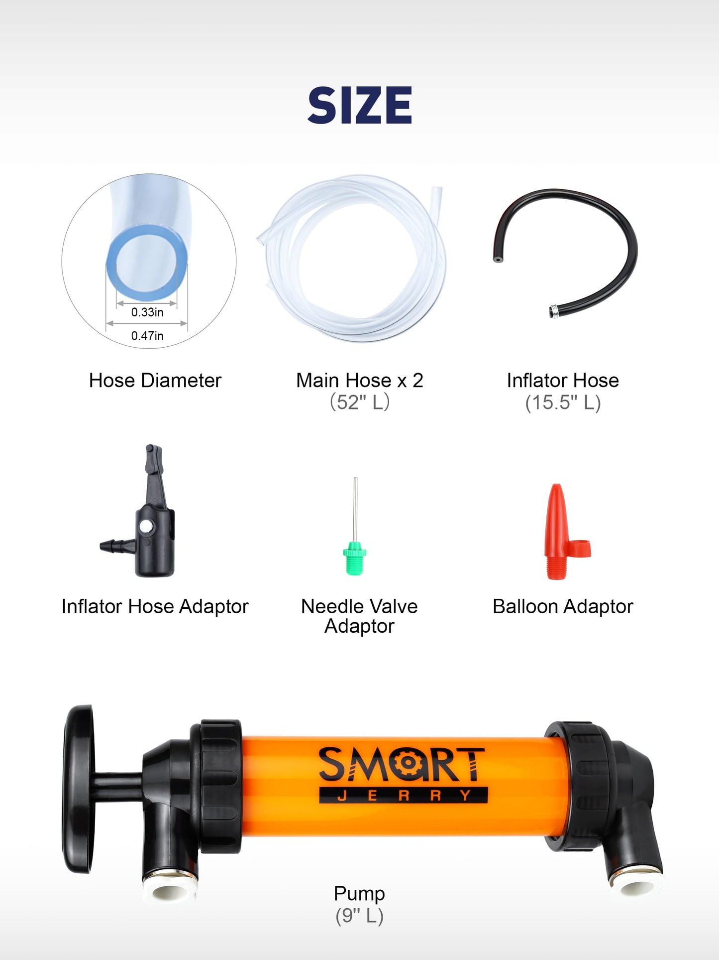 SMART JERRY - Siphon Pump for Gasoline, Fluid Transfer Pump Automotive, RV Antifreeze Pump Kit, Oil Transfer Pump, Hand Pump Siphon, Manual Fuel Transfer Pump, Transmission Fluid Pump, Lawn Mower Pump
