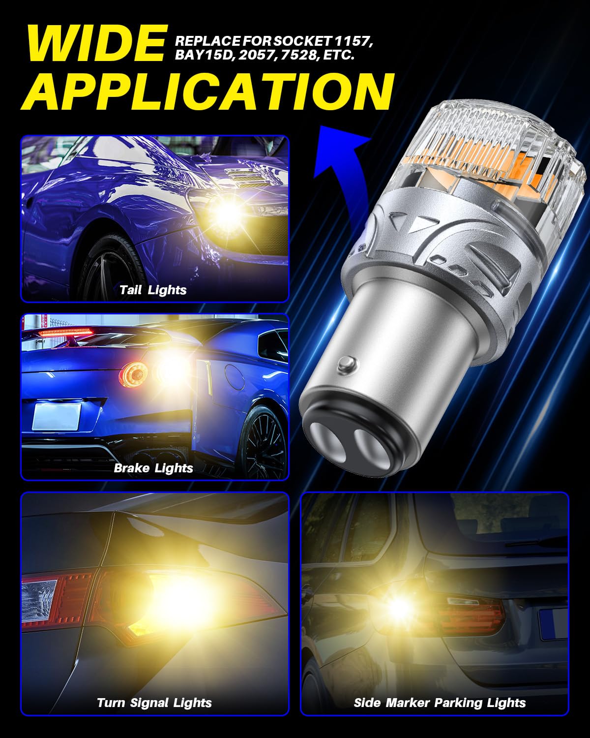 AUTOONE Upgraded 1157 LED Bulb Amber Yellow, 700% Brighter 1157A 2057 2357 7528 BAY15D LED Replacement with Projector for Blinker Turn Signal Tail Brake Parking Marker Running Lights, Pack of 2