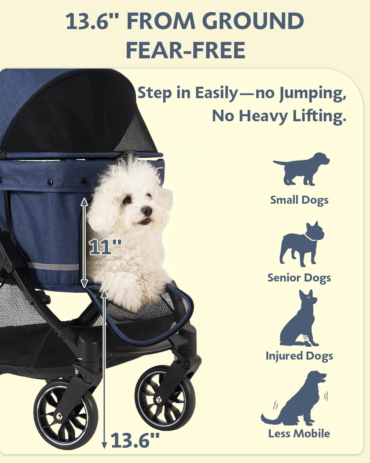 Dog Stroller with Waterproof Rain Cover, Heavy-Duty All-Terrain 4-Wheel Pet Stroller with Adjustable Sunshade Canopy, Foldable Travel Dog Strollers for Small/Medium Dogs Up to 121 lbs
