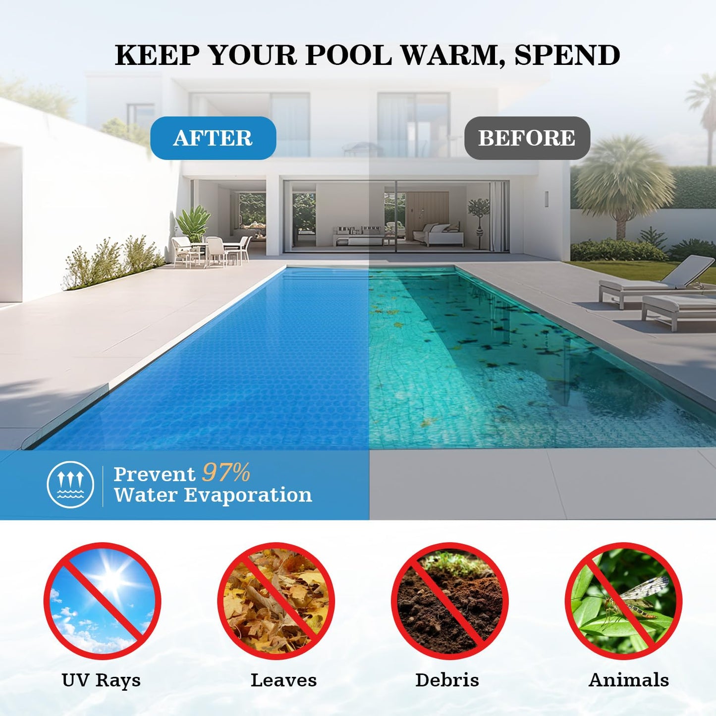 UIRWAY 16Mil Solar Pool Cover 18ft Round, Pool Covers for Inground and Above Ground Pools Ultra Thick Bubble Solar Blanket, Long-Lasting, High Heat Retention, UV Protection, Customizable Fit, Blue