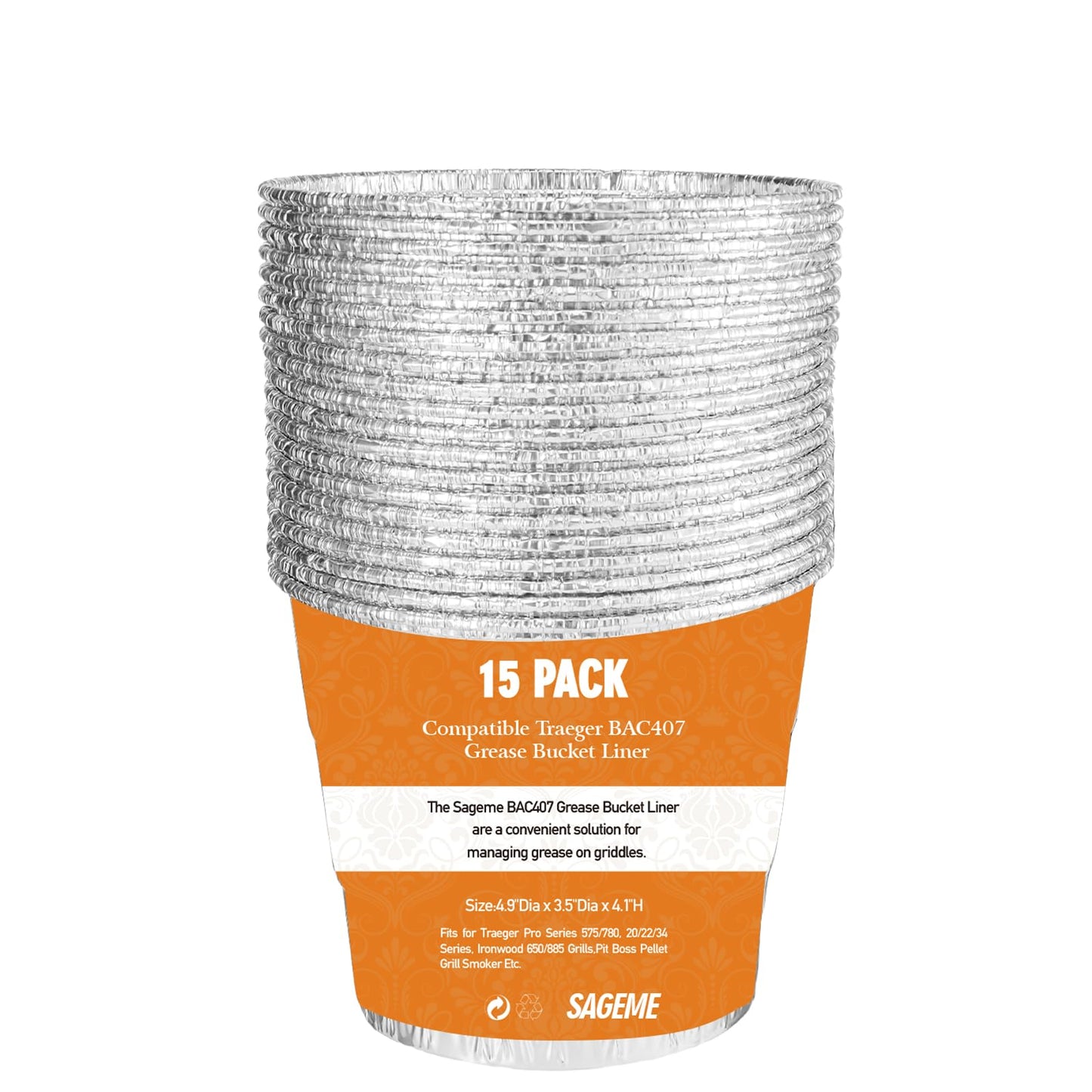 Sageme 30 Pack BAC407 Grease Bucket Liner for Traeger Grills,Drip Liner Drip Pan for HDW152 Grease Bucket Traeger Pro Series 575/780, 20/22/34, Ironwood 650/885 Grills,Pit Boss Pellet Grill Smoker