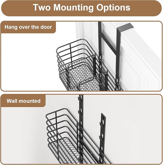 Yuyetuyo 7-Tier Over The Door Organizer, Shower Caddy Hanging &Wall Mounted Hair Tool Organizer/Hair Dryer Holder Adjustable, Behind Door Storage for Bathroom Bedroom Closet Cabinet Pantry Kitchen