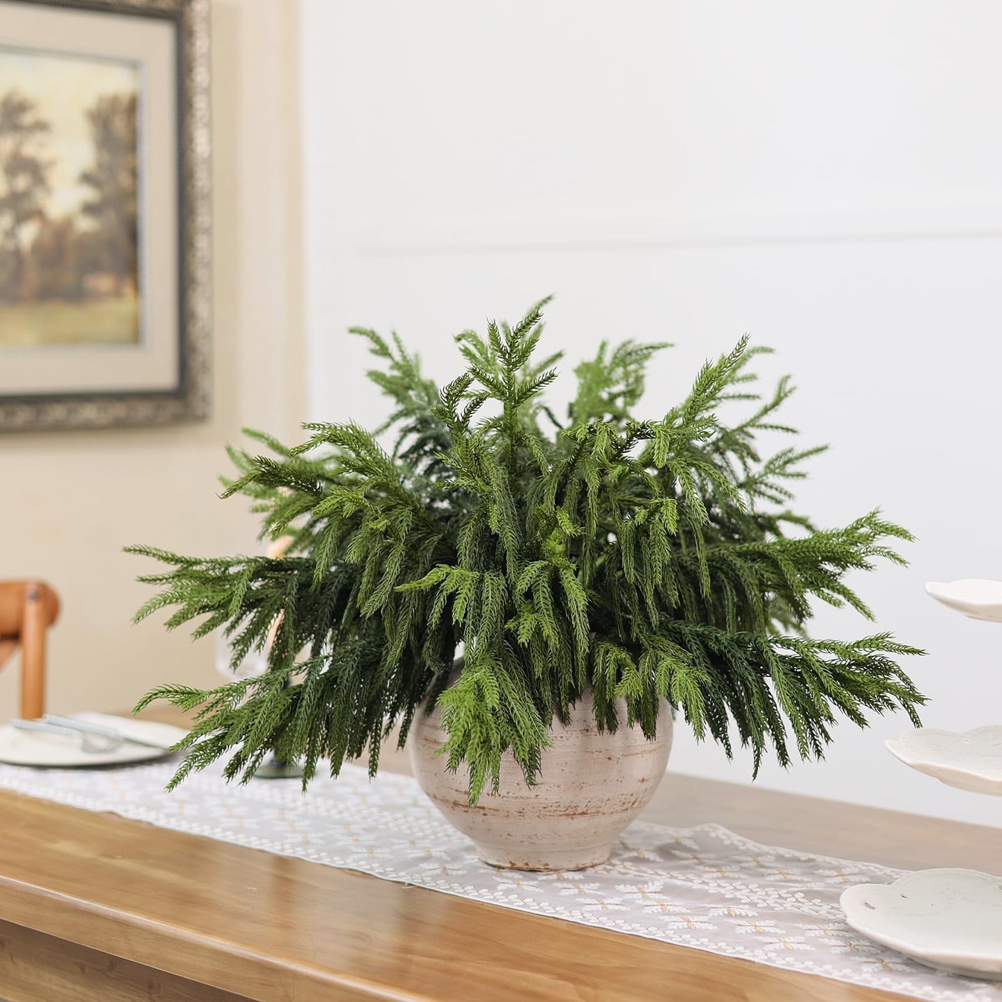 20 Pcs Christmas Norfolk Pine Branches -18" Real Touch Artificial Norfolk Pine Branch Faux Plants Stem Fake Greenery Pine Picks for Vase DIY Crafts Garland Wreath Home Indoor Outdoor Decoration