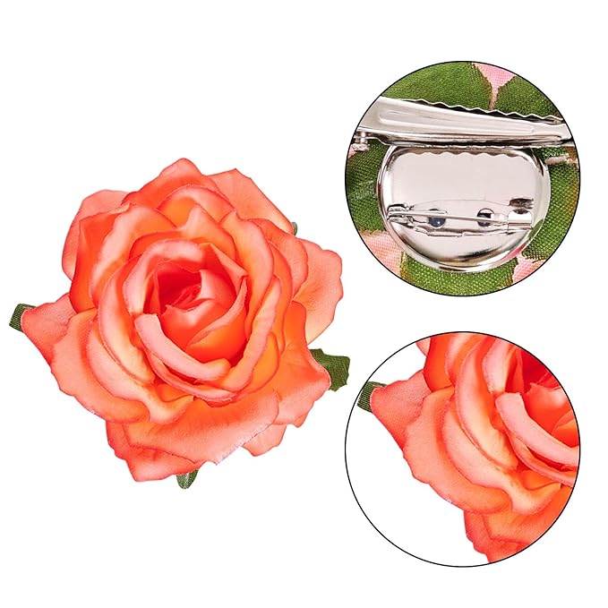 Rose Hair Clip Flower Hairpin Brooch Floral Clips, 4 Pcs Fabric Rose Flowers Hair Clips Mexican Hair Flowers Pin up Headpieces for Wedding Party Mother's Day (2 Sizes) (Pink Red)