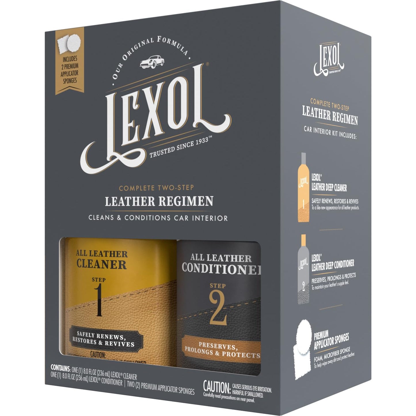 Lexol Leather Conditioner and Cleaner Kit by Lexol, Use on Furniture, Car Interiors, Shoes, Handbags, Includes 2 Application Sponges, Two-Step System, 8 oz Each