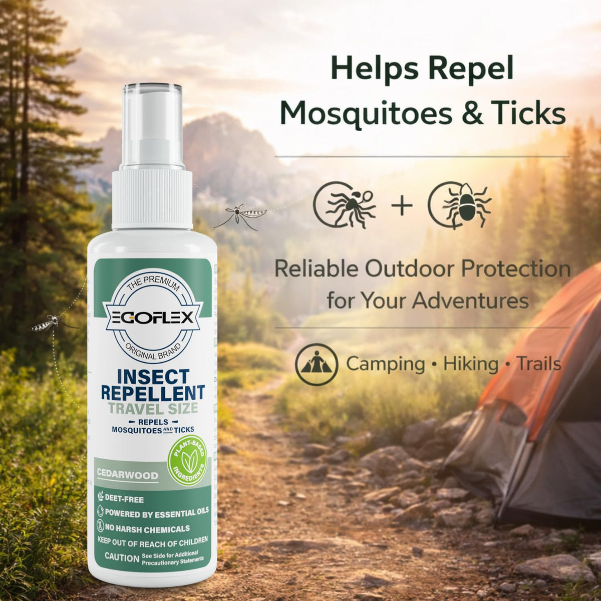 3-Pack Mosquito Repellent Spray - DEET-Free Bug Spray Travel Size TSA Approved - Mosquito, Tick & Insect Killer Deterrent with Natural Essential Oils - Cedarwood Scent - Safe for Family - 3 Fl Oz