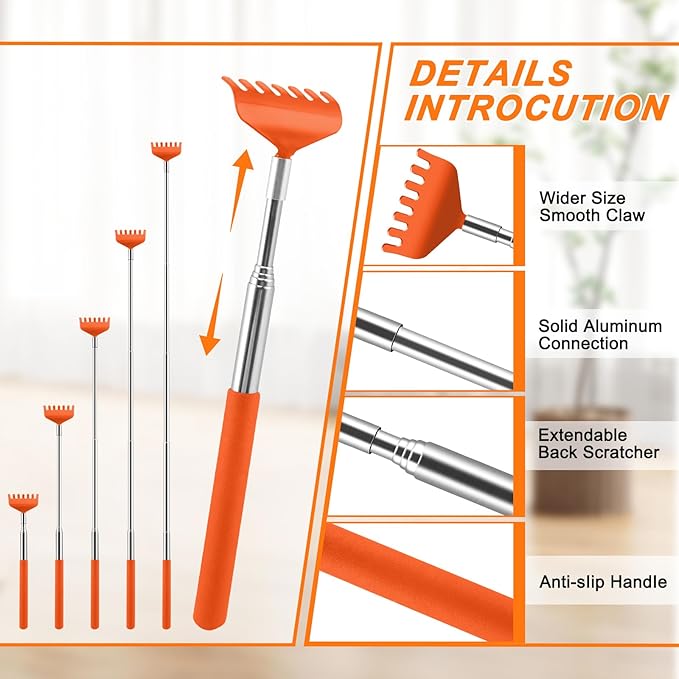 NICEMOVIC 6 Pack Back Scratcher for Women Men, Christmas Stocking Stuffers, Prizes for Adults, White Elephant Gifts for Adults, Extendable Bulk Back Massager Tool for Thanksgiving Birthday (Orange)