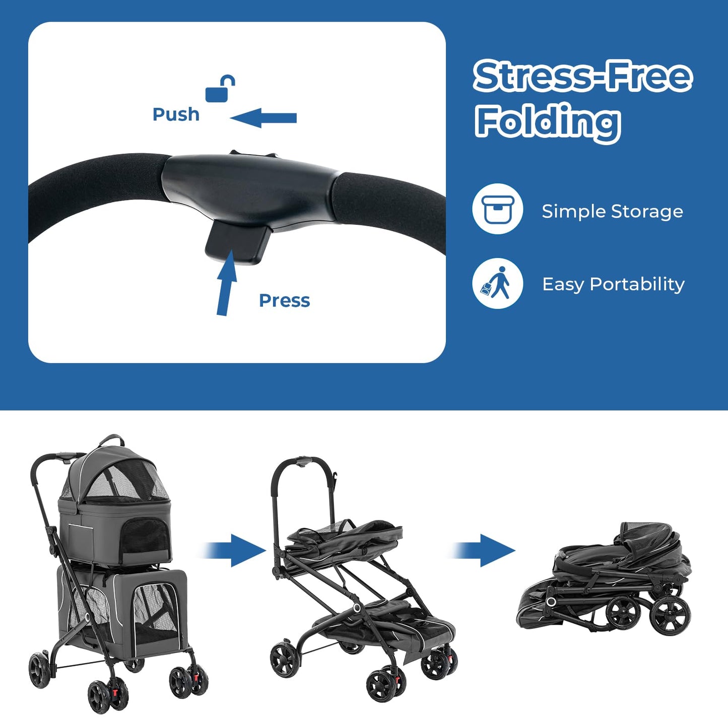 Giantex Double Dog Stroller for 2 Dogs, Detachable Carriers, Safety Belt, 4 Lockable Wheels, Pet Travel Carrier Strolling Cart, Folding Cat Stroller for Small Medium Pets Dogs (Gray)