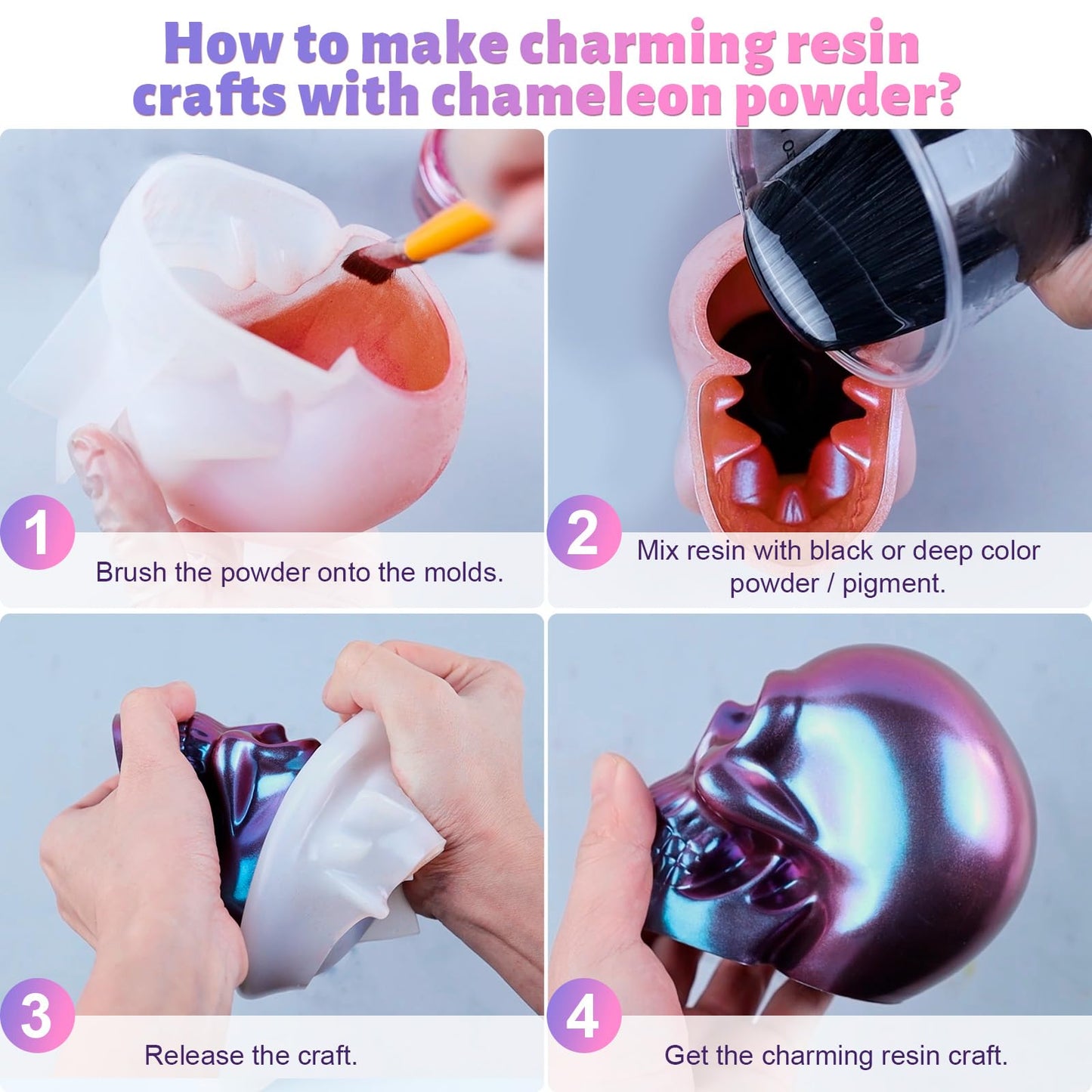 LET'S RESIN Chameleon Mica Powder, 10 * 5g Color Shift Mica Powder for Epoxy Resin/Tumbler, Saturated Color Shifting Chrome Pigment Powders for Painting,Slime,Nails
