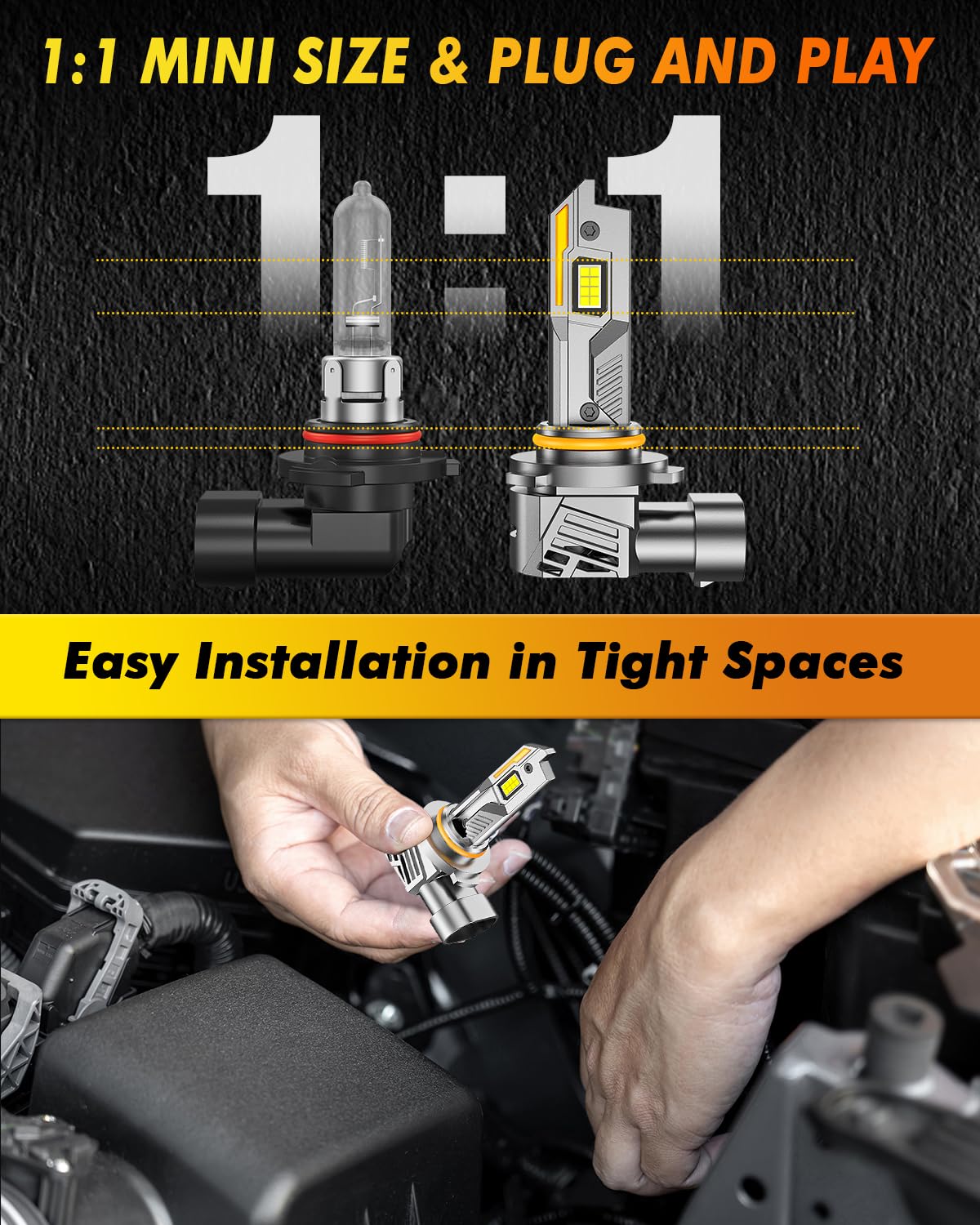 Termitor 2026 Latest 60,000LM 9012/Hir2 Light Bulbs, 1000% Brightness No Flickering, 70K+ Hours Lifespan, 1:1 Mini Size, CANBUS Ready with Cooling Fan, IP68 Waterproof, Plug N Play, Pack of 2