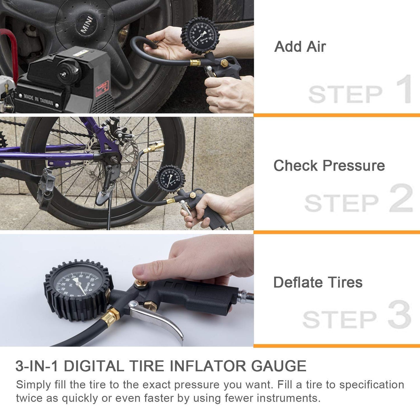 AstroAI Tire Pressure Gauge with Inflator, 100 PSI-ANSI B40.1 Accurate, Large 2.5" Easy Read Glow Dial, Heavy Duty Air Chuck and Compressor Accessories for Truck, with Case