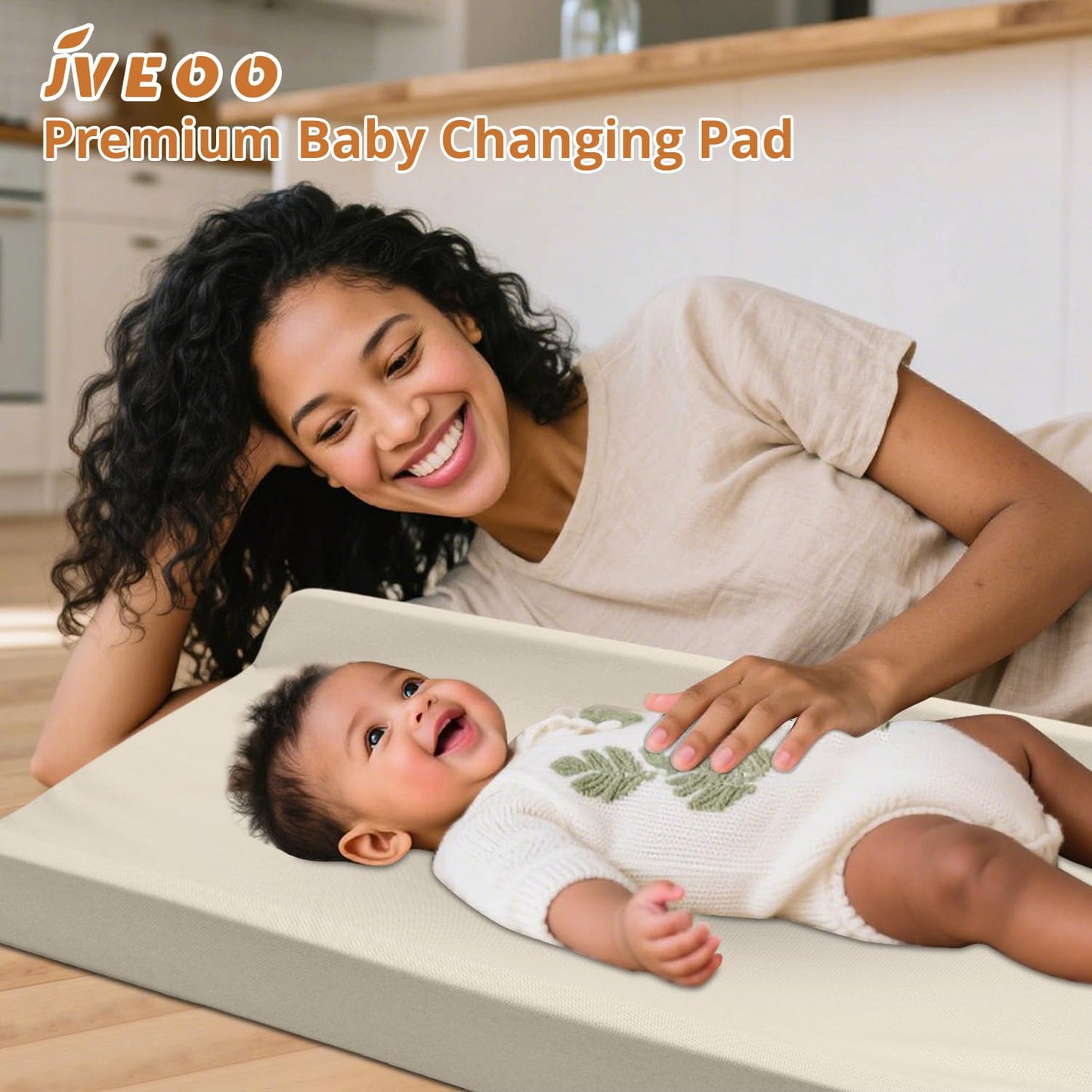 JVEOO Vegan Leather Baby Changing Pad, Waterproof & Wipeable Soft Diaper Changing Mat 32“ x 16.6" Comfortable Infant Changing Station for Dresser & Table