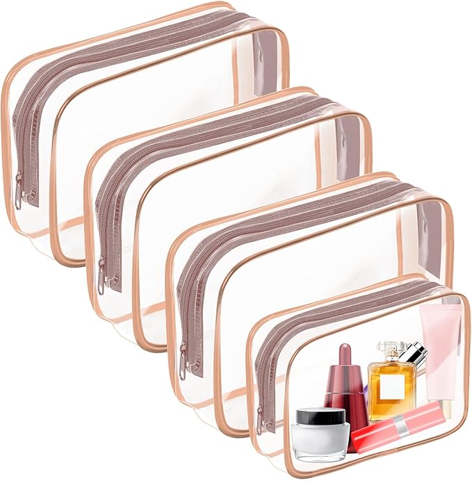 AURUZA Clear Makeup Bag,Portable Travel Toiletry Bags with Zipper, TSA Approved Clear Organizer Bags, PVC Cosmetic Pouch for Airport Airline Compliant