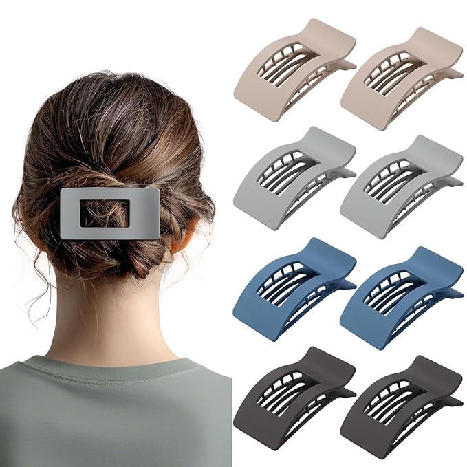 8 Pack French Flat Hair Clips for Women – Large Matte No-Slip Claw Barrettes for Thick & Thin Hair, Strong Hold Styling Accessories (Dark Neutral)