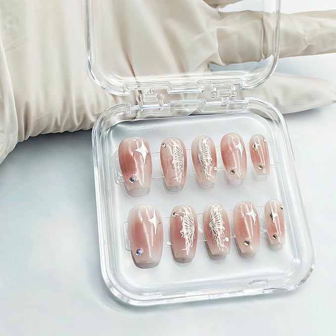 14 Pcs Press On Nail Packaging Box Press on Nail Storage Box for Press Ons with 60 Pcs Adhesive Double Sided Tape for Fake Nail Storage Case Nail Display Nail Salon Supplies Nail Art Business (Clear)