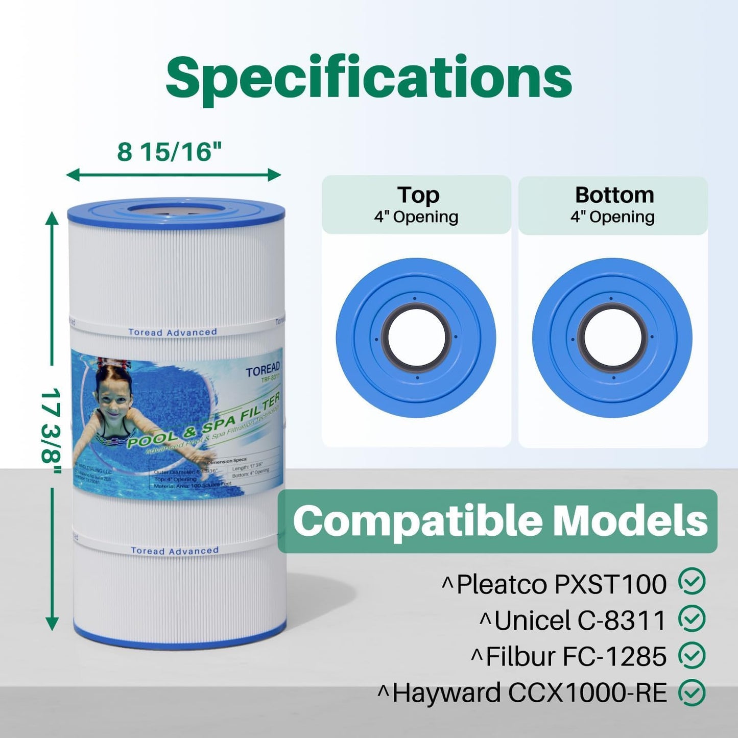 TOREAD PXST100 Pool Filter Replaces Hayward X-Stream CC1000, CCX1000-RE, Pleatco PXST100, Ultral-B6, Unicel C-8311,Filbur FC-1285, 817-0100N/P, Waterway Pro Clean 100, 1 Pack