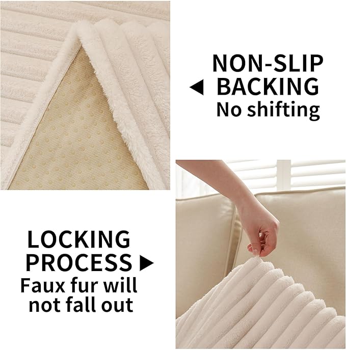 HAOMAIJIA Non-Slip Couch Armrest Covers for Sofa,Fuzzy Couch Arm Covers Set of 2,Washable Thick Soft Recliner Chair Arm Cover Protectors (Off White, 23" x 23" 2 Pack)