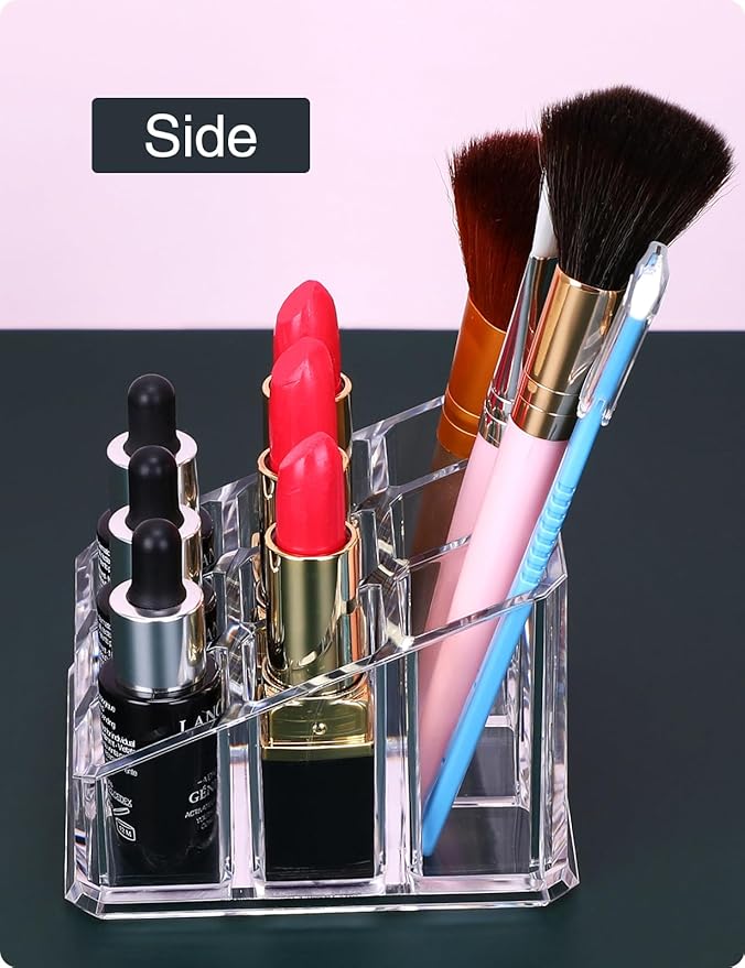 Lipstick Lip Gloss Organizer,Small Clear Acrylic Compact Essential Oil Rollerball Perfume Holder with 9 Slots