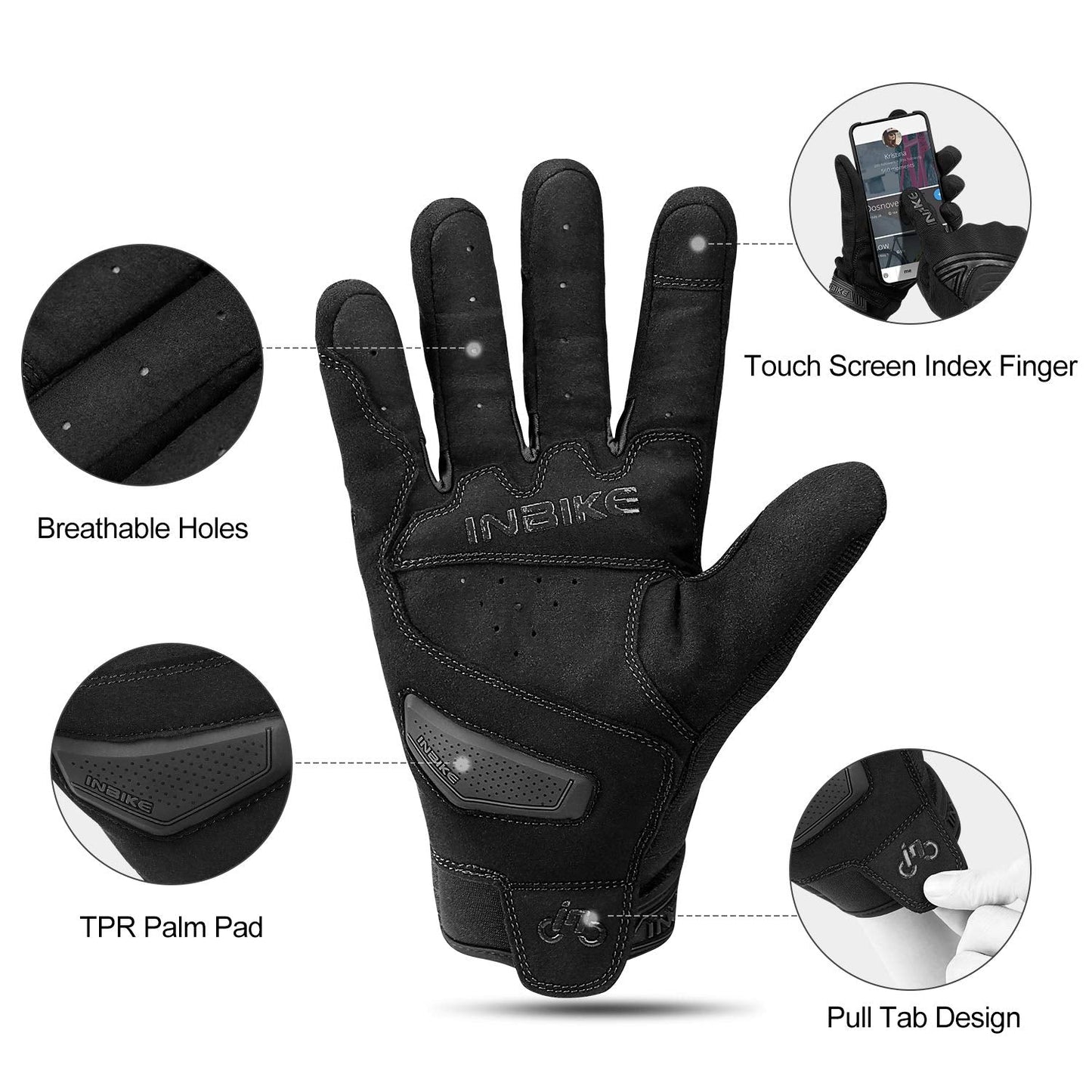 INBIKE Breathable Mesh Motorcycle Gloves Touchscreen with TPR Palm Pad Hard Knuckles Black Small
