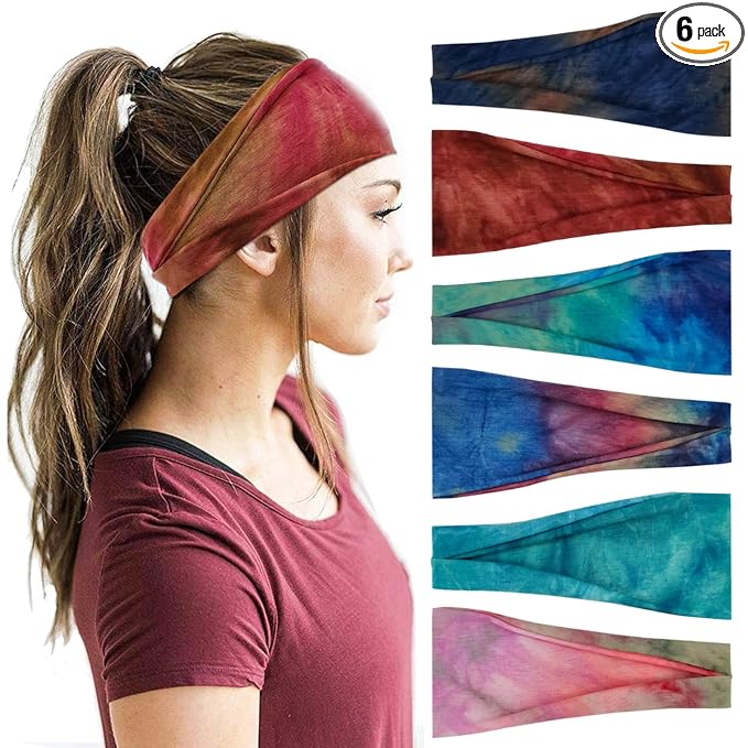 YONUF Headbands For Women Workout Wide Headband Yoga Head Bands For Women's Hair Accessories Fashion Band Tie Dye 6 Pack