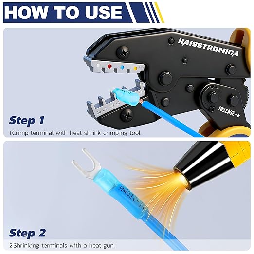 haisstronica 120PCS Heat Shrink Fork Spade Connectors #8 Waterproof Marine Grade Fork Terminal Connectors U-Type Yellow 12-10 Gauge