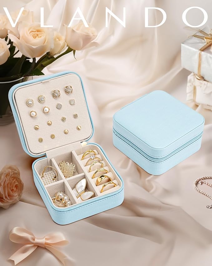 VLANDO Teacher Appreciation Gifts - Travel Jewelry Case, Small Travel Jewelry Organizer Box for Girls Women - Blue