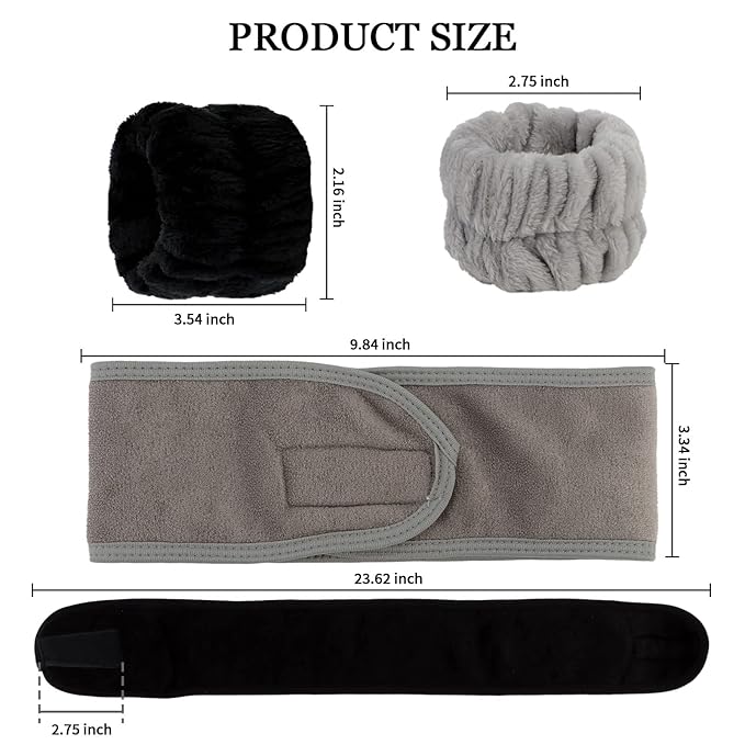 6Pcs Spa Headbands and Wrist Washbands Set, Makeup Headbands, Skincare Face Towel Wristbands for Women