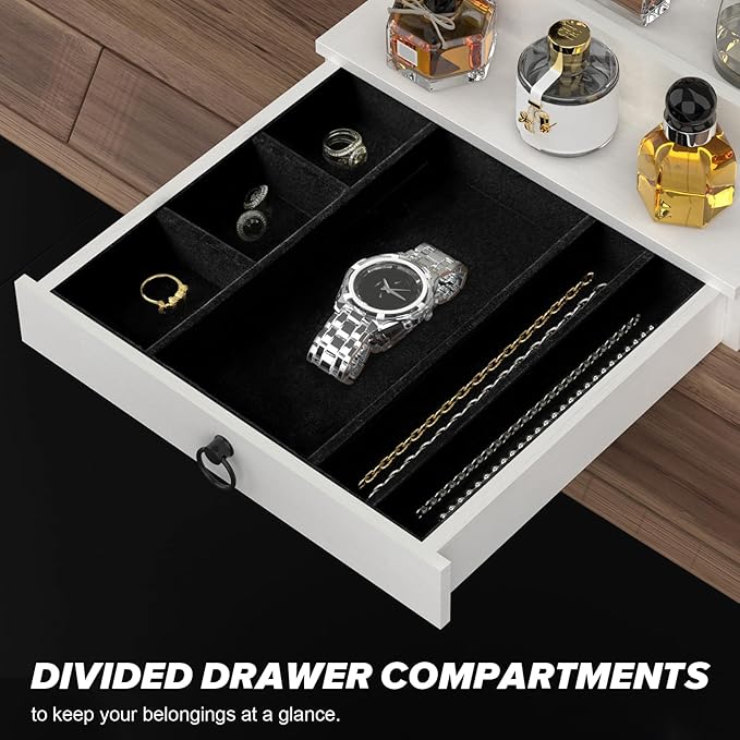 upcessory Cologne Organizer for Men, 4 Tier White Wood Perfume Organizer with Felt Lining Drawer and Hidden Compartment, Perfume Display Holder, A Gift for Men