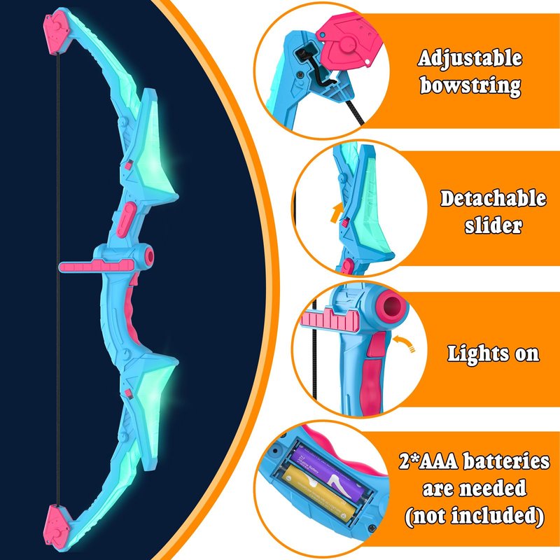 Ocditikl 2 Pack Bow and Arrow Set for Kids, Light Up Archery Set with 14 Suction Cup Arrows, Outdoor Toys for Kids Ages 6-8 8-12, Birthday Gifts Ideas Toys for 4 5 6 7 8 9 10 Year Old Girls Boys