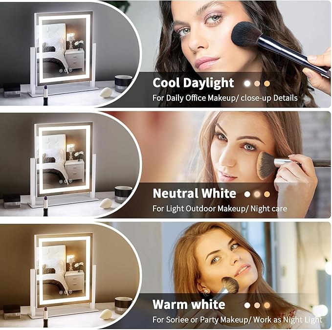 Lighted Makeup Mirror with Smart Touch, 3 Color Modes & Stepless Dimming, for Desk Bedroom Dressing Room, LED Vanity Mirror 13.2" H x 11.2" W