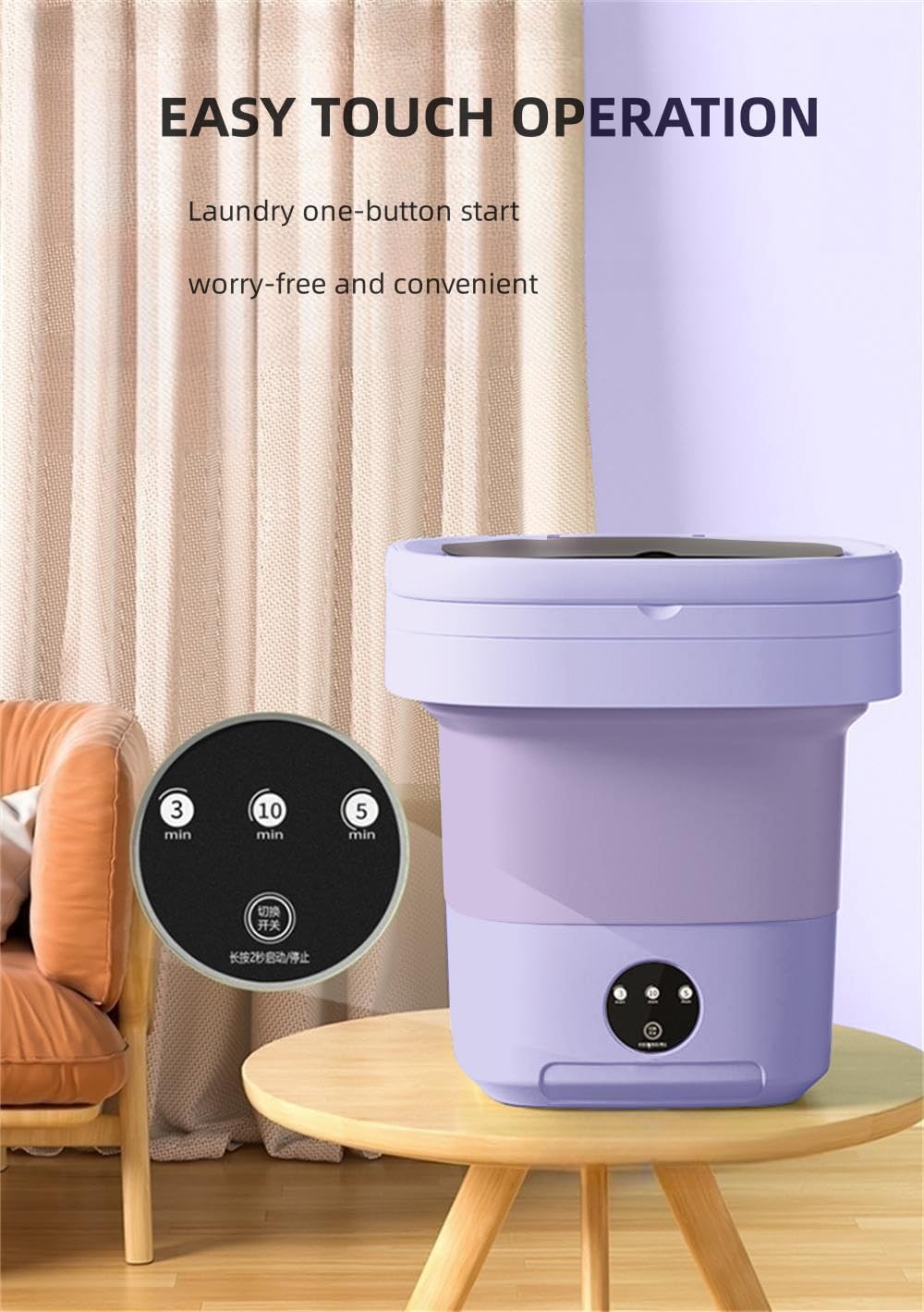 Portable washing machine,Mini Washer, 9L upgraded large capacity foldable Washer.Deep cleaning of underwear, baby clothes and other small clothes.Suitable for apartments, dormitories, hotels.(Purple)