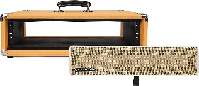 Sound Town Vintage 2U Amp Rack Case, 12.5" Depth with Rubber Feet, Dust Cover, Kickstand, Orange (STVRC-2OR)