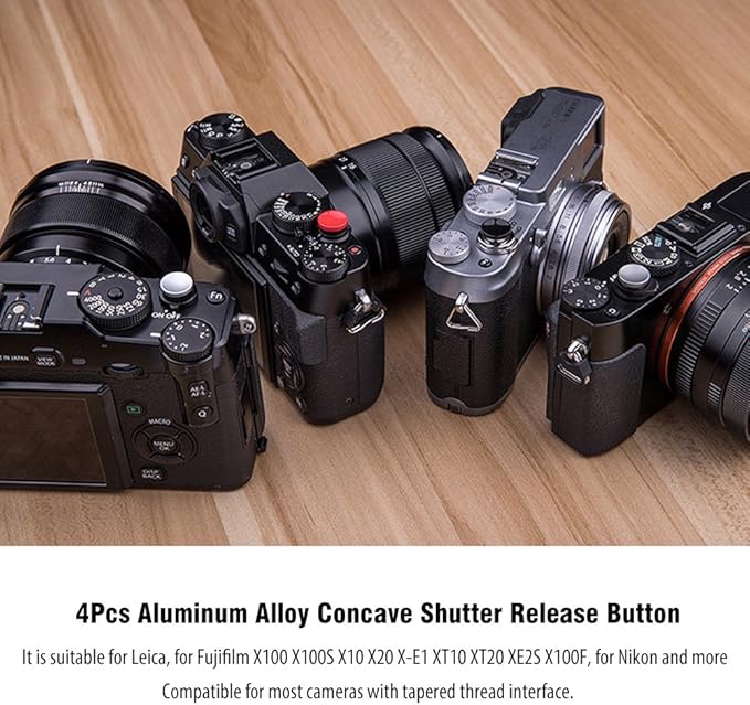 Camera Shutter Button, 4Pcs Shutter Release Button, Aluminum Alloy Concave Soft Shutter Button for Fuji-Film X100 X100S X-10 X20 X-E1 XT10 XT20 XE2S X100F