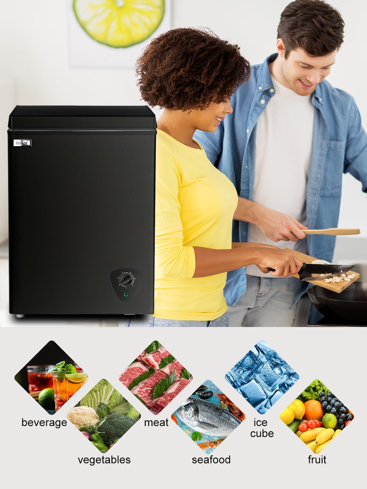 Chest Freezer Small Deep Freezer WANAI 3.5 Cu.Ft Mini Freezer Black Free-Standing Top Door Freezer Adjustable 7 Thermostat and Removable Basket Open Deep Freezer Apartment Kitchen, Black